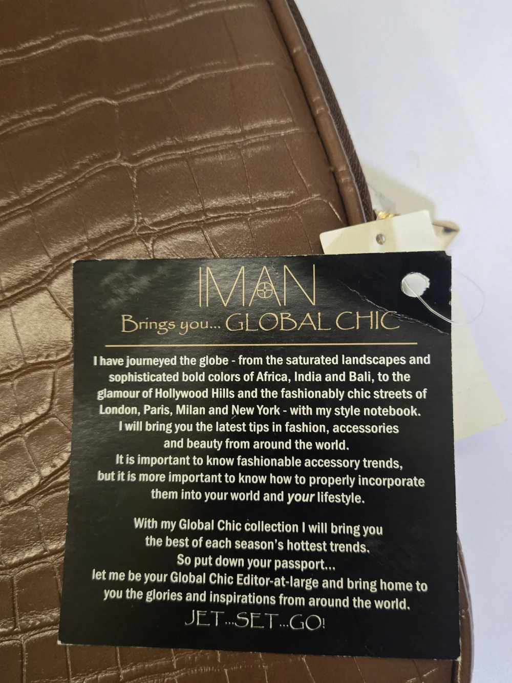 NWT IMAN Global Chic Croco Embossed Tech Pouch Tablet Case Brown Gold Accent